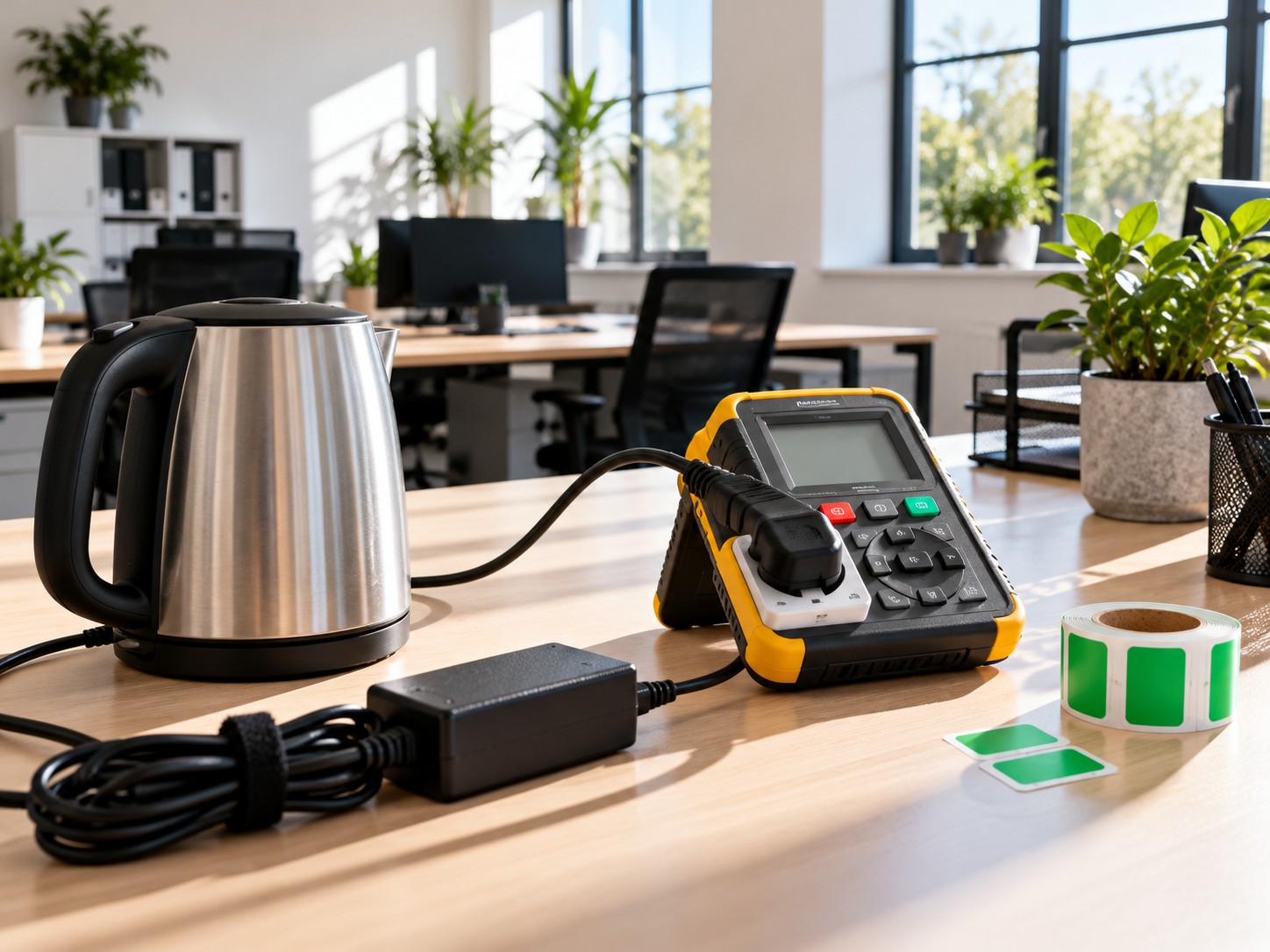 PAT testing equipment on a desk