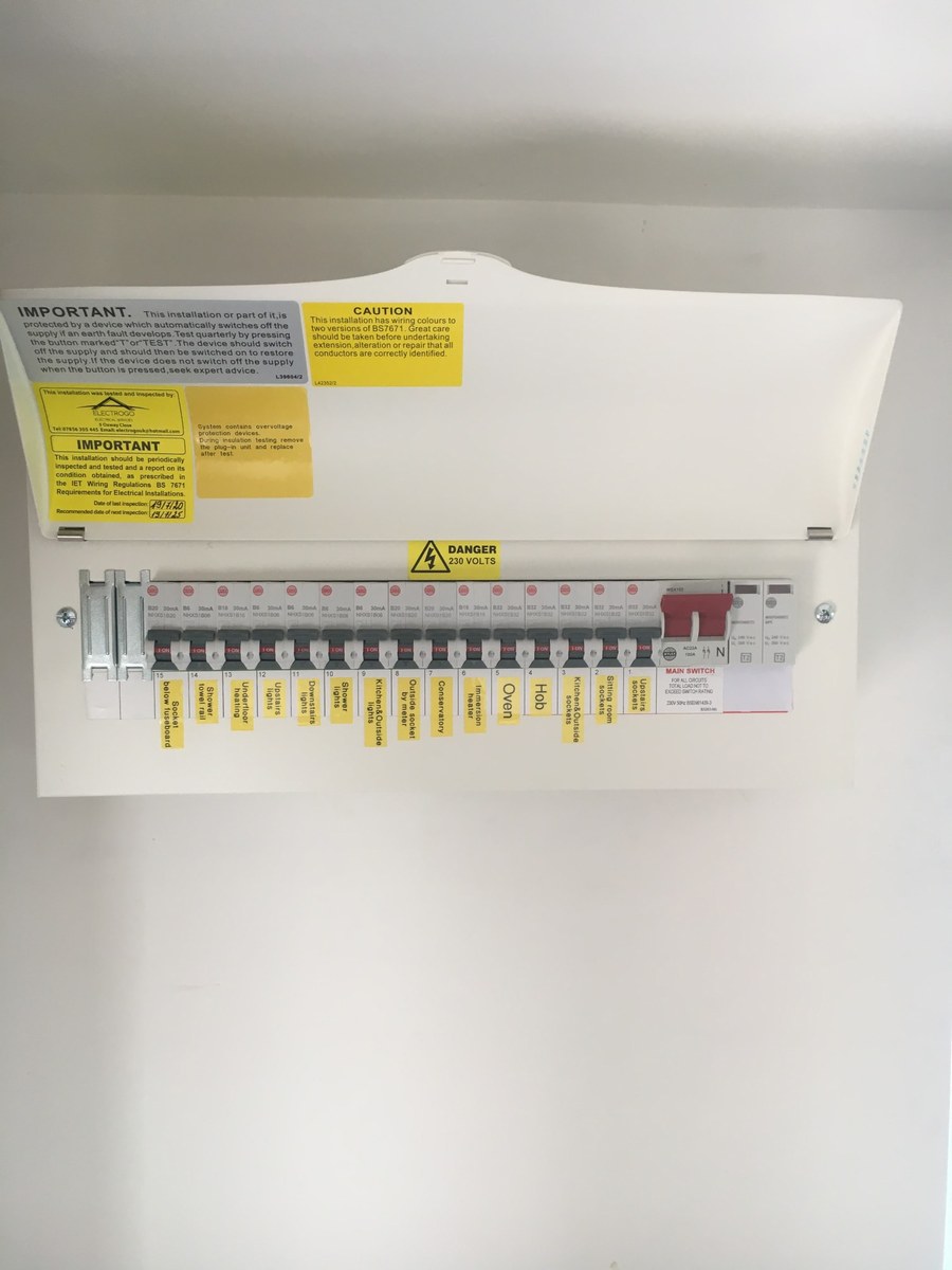 New consumer unit with labelled circuits